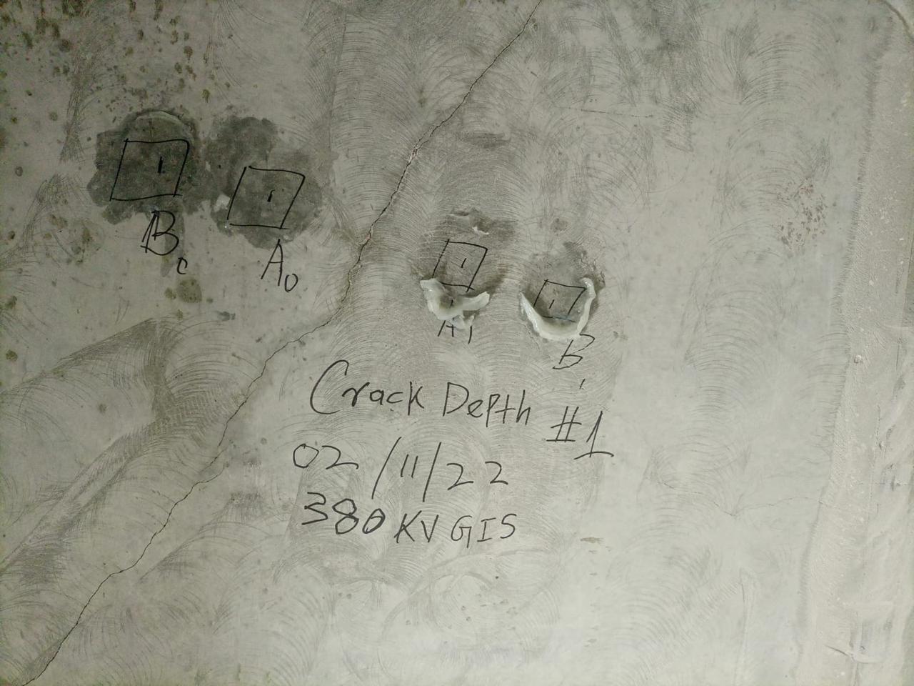 Crack depth measurement test point #1 at 380KV GIS structure