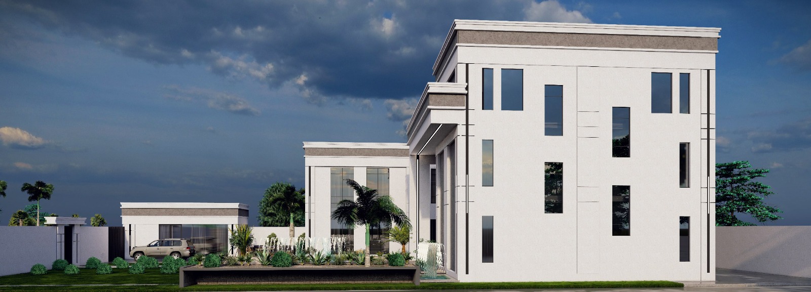 Corner perspective with water feature