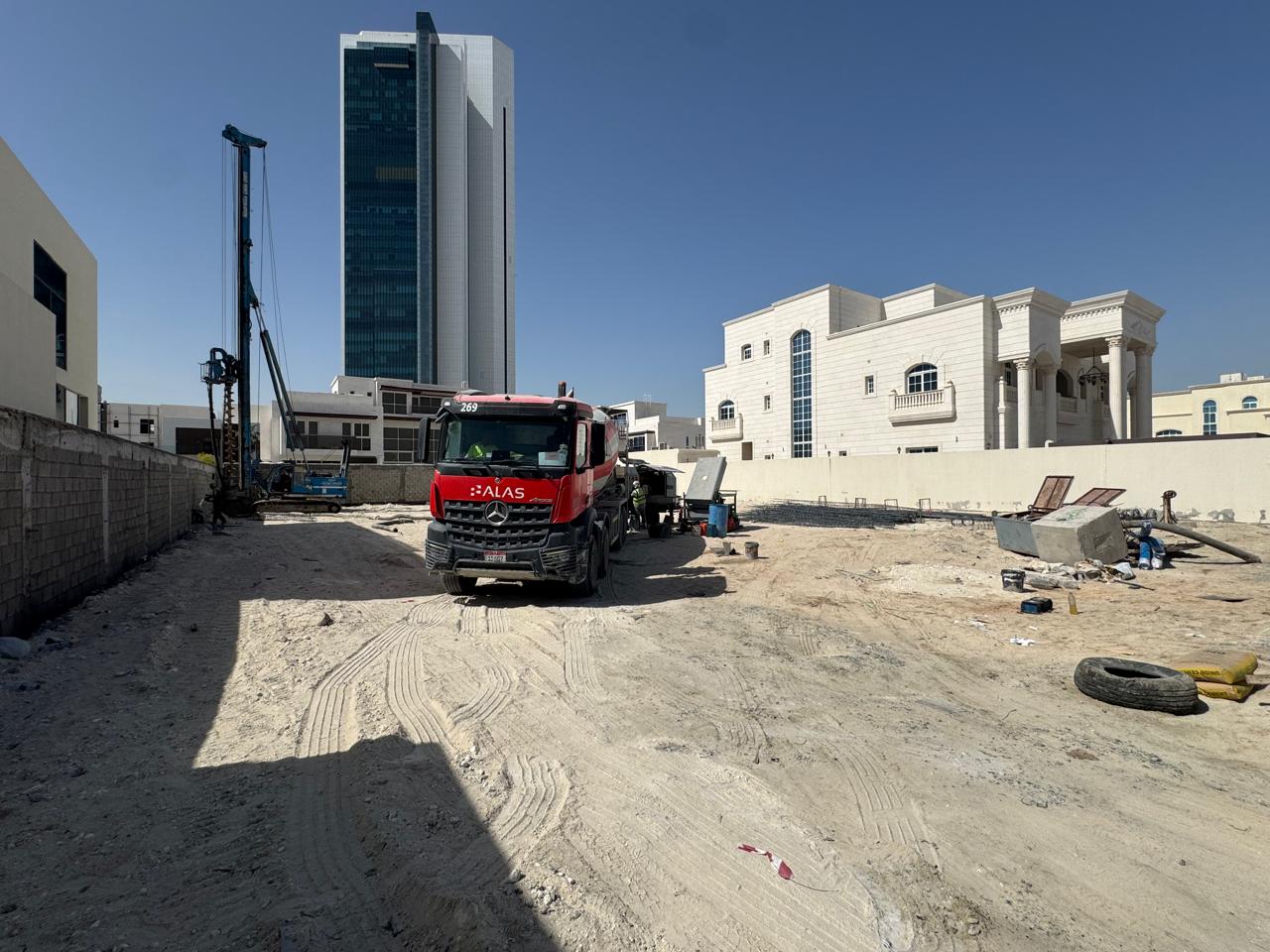 Piling and concrete mixer truck on Abu Dhabi site