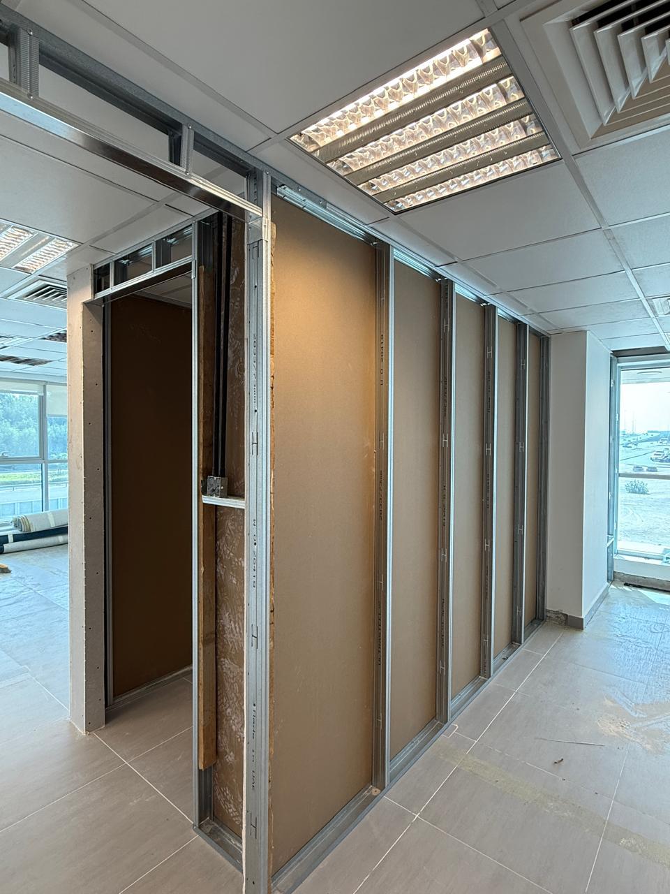 Metal stud partition framing in commercial office