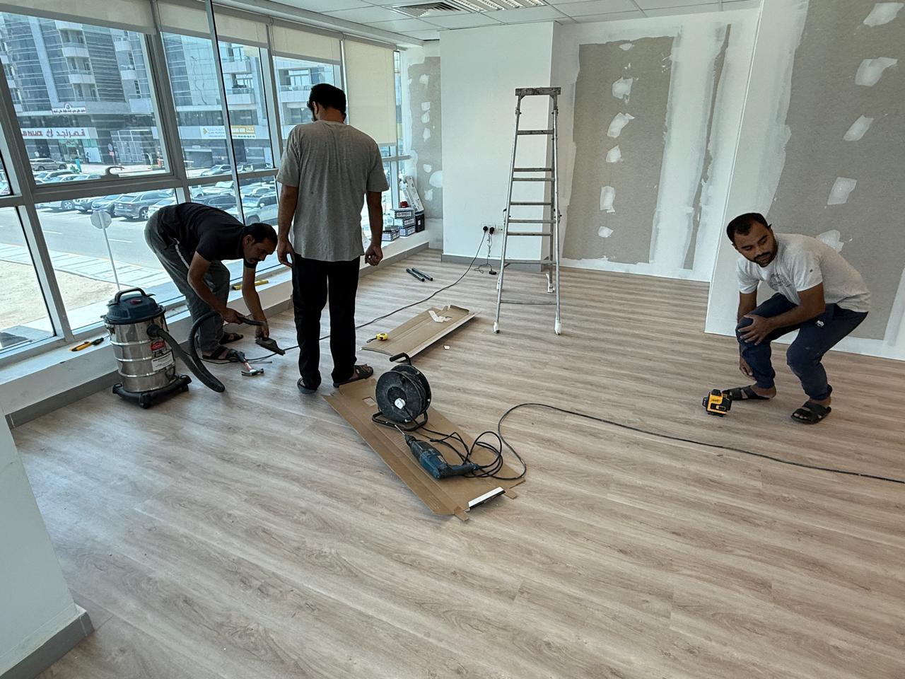 Vinyl wood flooring installation in commercial space
