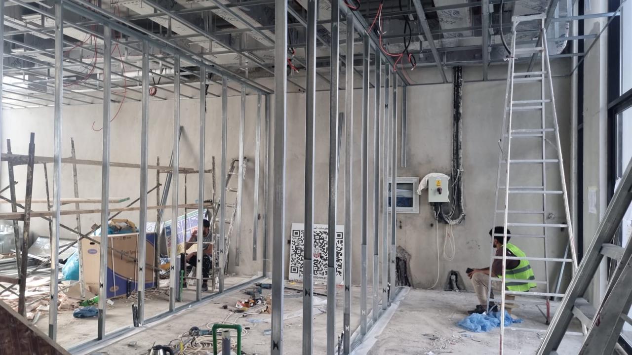 Metal stud partition framing with MEP services