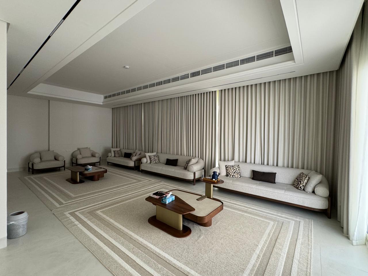 Luxury villa majlis wide view with designer furniture