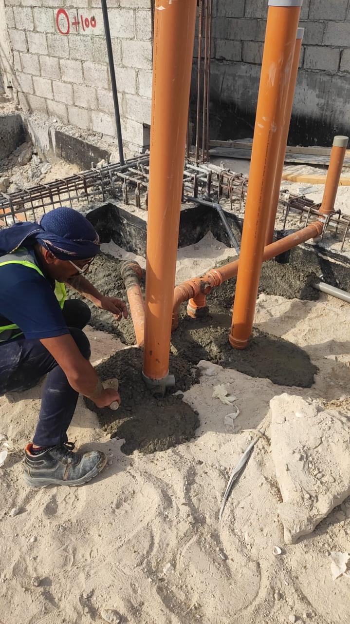 Drainage pipe jointing and foundation plumbing work