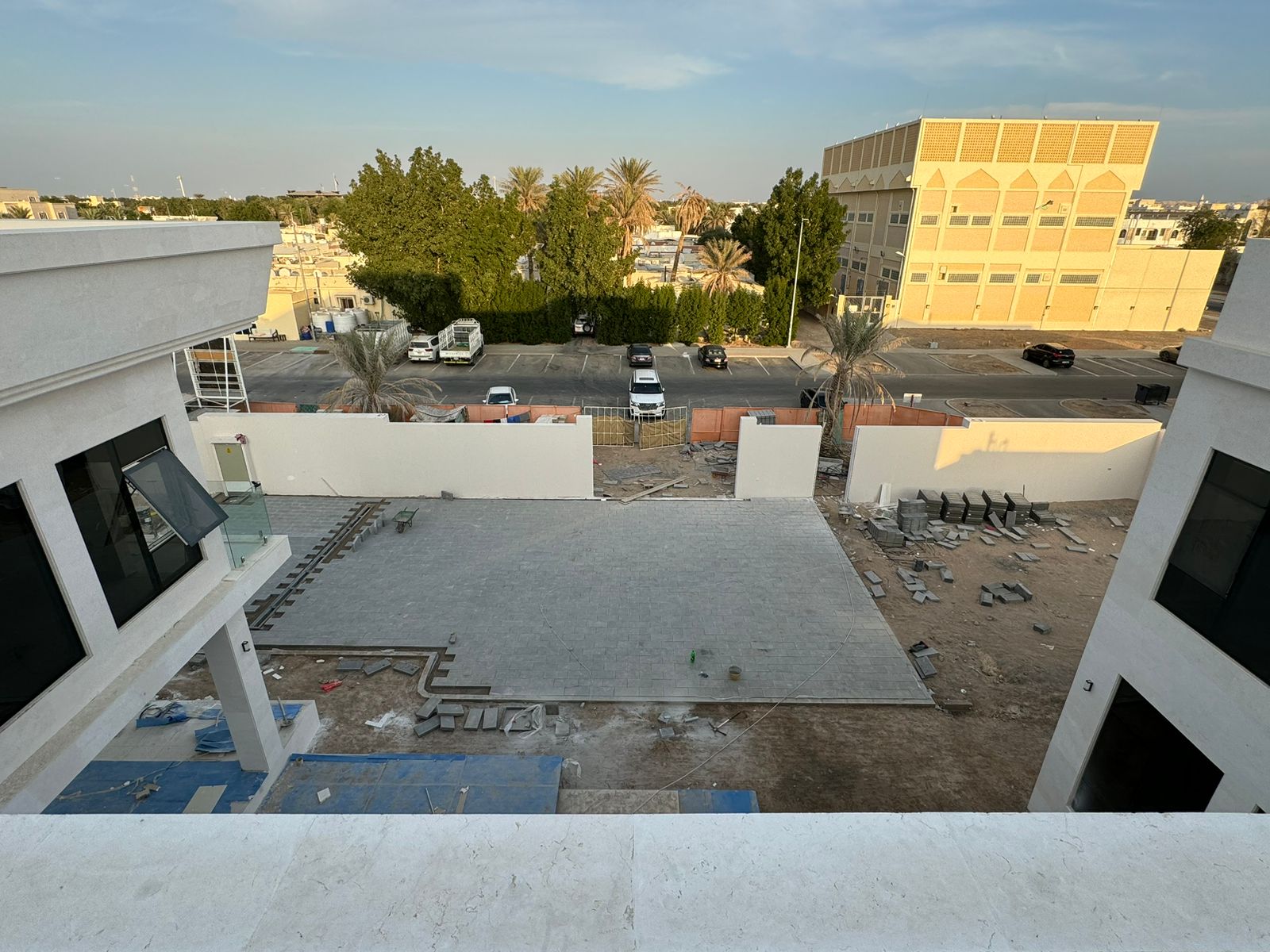 Aerial view of villa landscaping and external paving Abu Dhabi