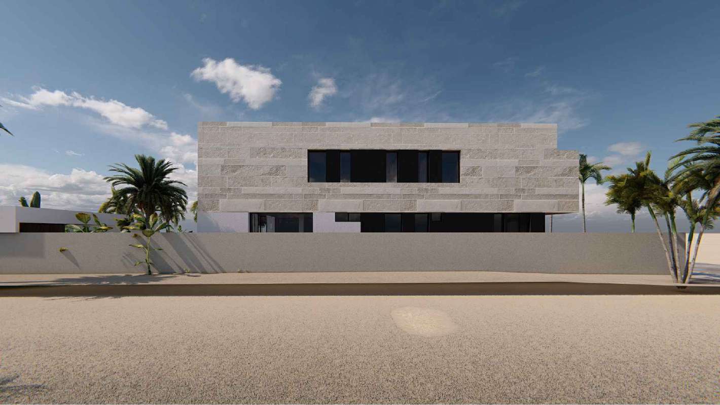 3D render front stone facade