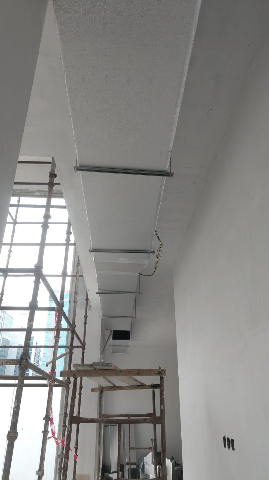 Ceiling grid framework and scaffolding for HVAC installation
