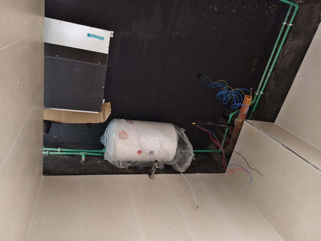Water heater and plumbing pipe installation in villa